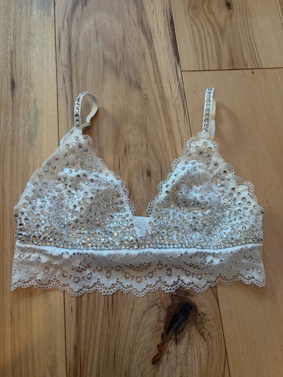 Other - Custom Bedazzled White Lace Rhinestone Bralette Top XS